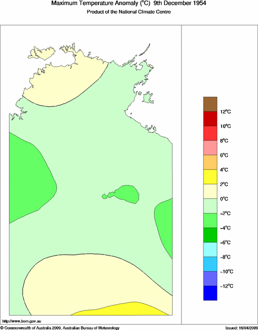 Daily maximum temperature anomaly for Northern Territory