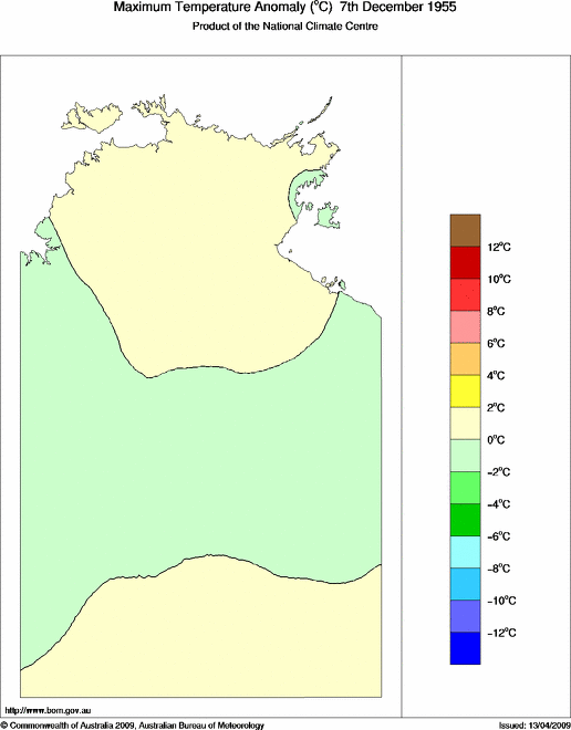 Daily maximum temperature anomaly for Northern Territory