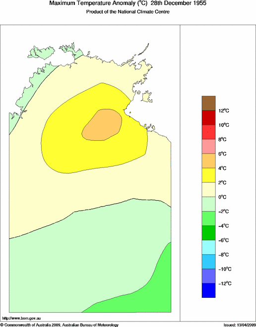 Daily maximum temperature anomaly for Northern Territory