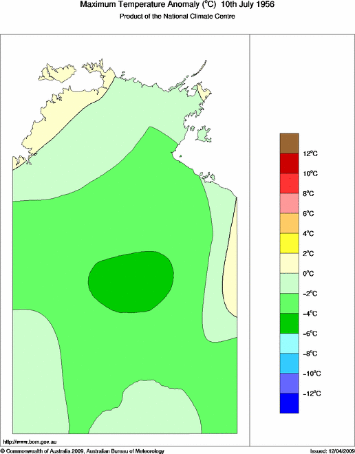 Daily maximum temperature anomaly for Northern Territory