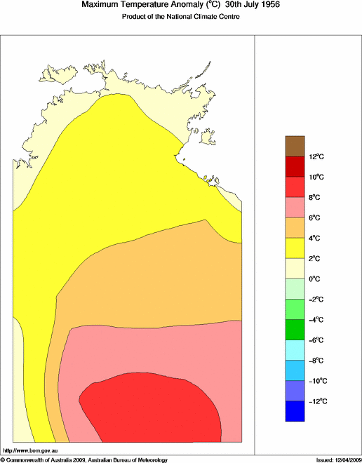 Daily maximum temperature anomaly for Northern Territory