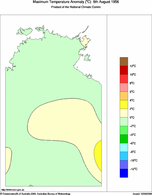 Daily maximum temperature anomaly for Northern Territory