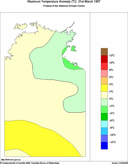 Daily maximum temperature anomaly for Northern Territory