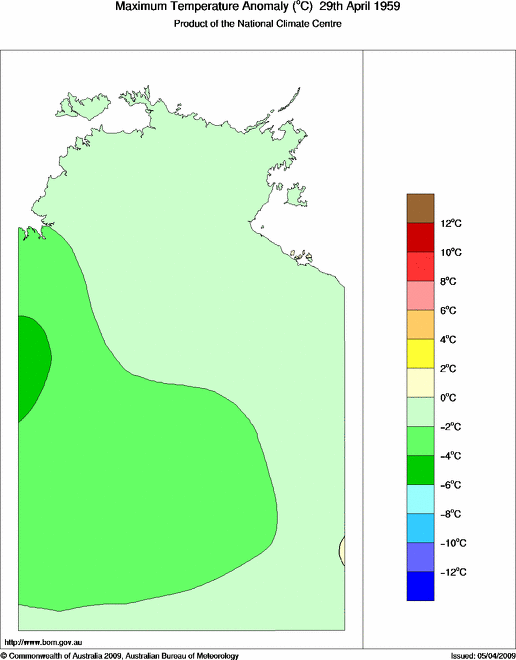 Daily maximum temperature anomaly for Northern Territory