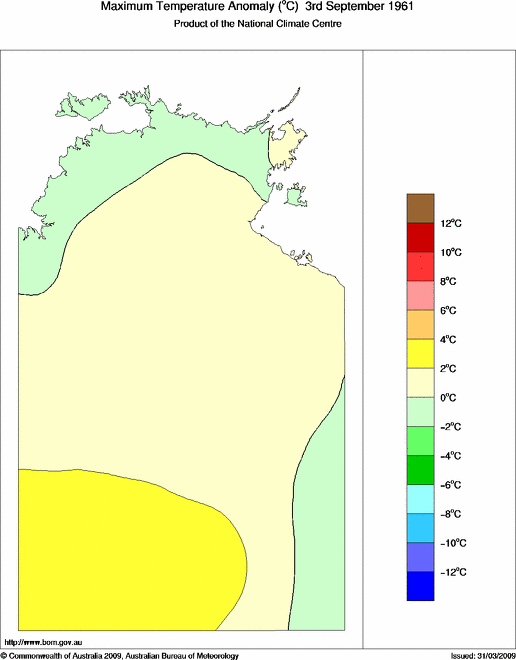 Daily maximum temperature anomaly for Northern Territory