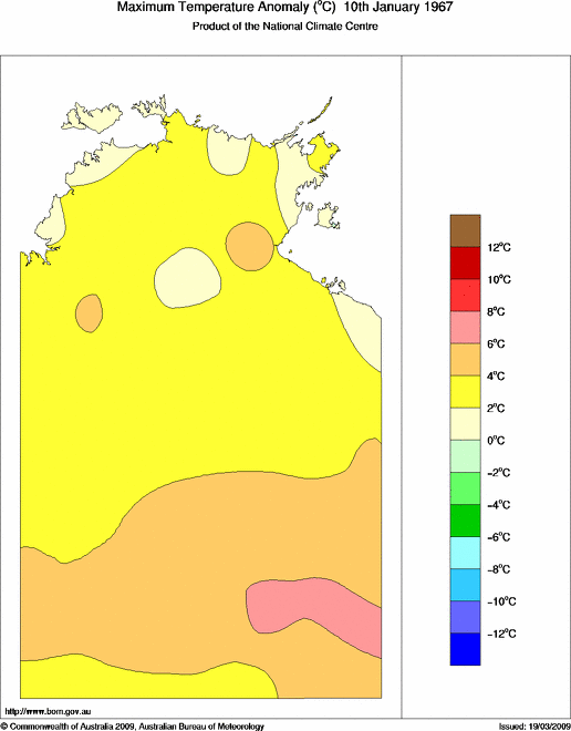 Daily maximum temperature anomaly for Northern Territory