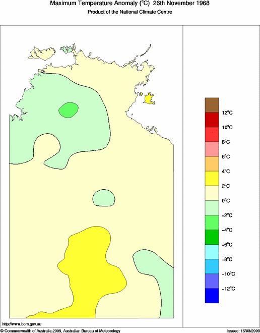 Daily maximum temperature anomaly for Northern Territory