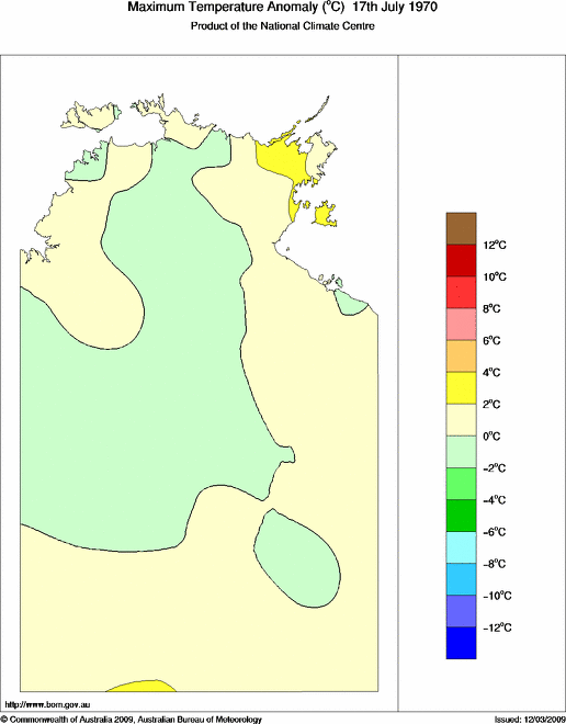 Daily maximum temperature anomaly for Northern Territory
