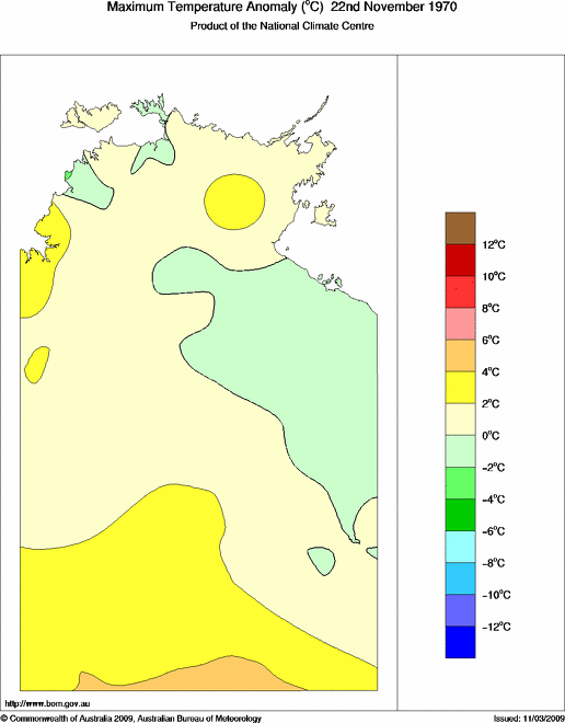 Daily maximum temperature anomaly for Northern Territory