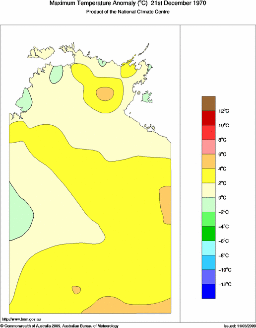 Daily maximum temperature anomaly for Northern Territory