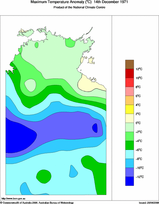 Daily maximum temperature anomaly for Northern Territory