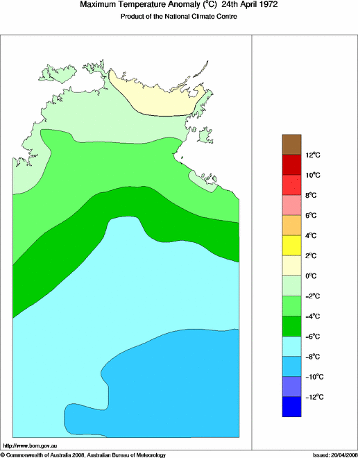Daily maximum temperature anomaly for Northern Territory