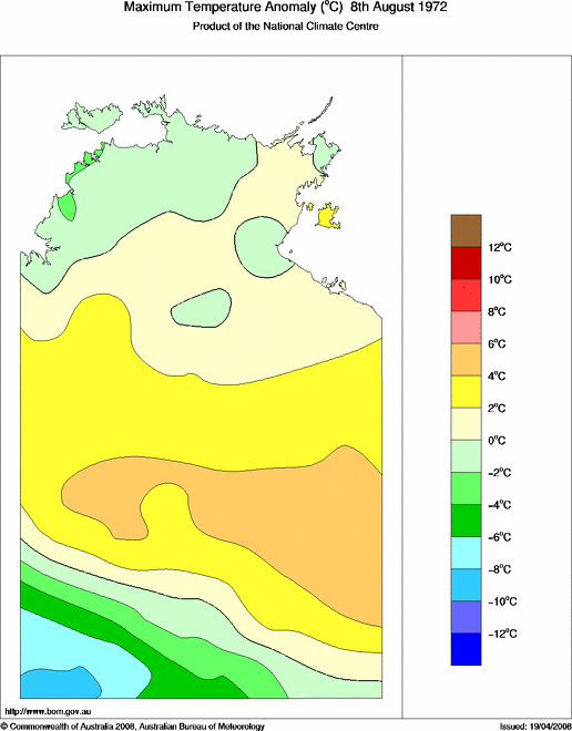Daily maximum temperature anomaly for Northern Territory