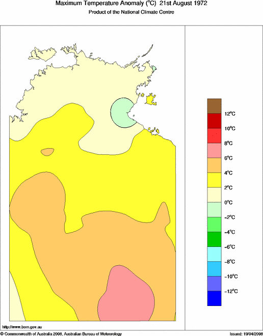 Daily maximum temperature anomaly for Northern Territory