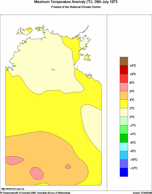 Daily maximum temperature anomaly for Northern Territory