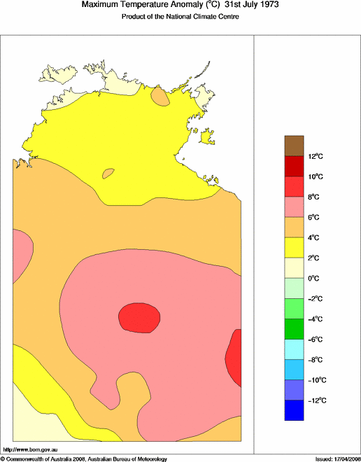Daily maximum temperature anomaly for Northern Territory