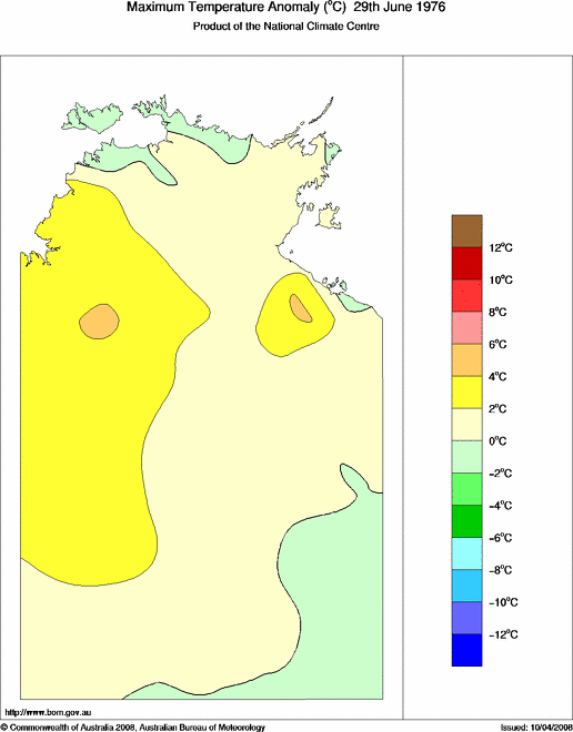 Daily maximum temperature anomaly for Northern Territory