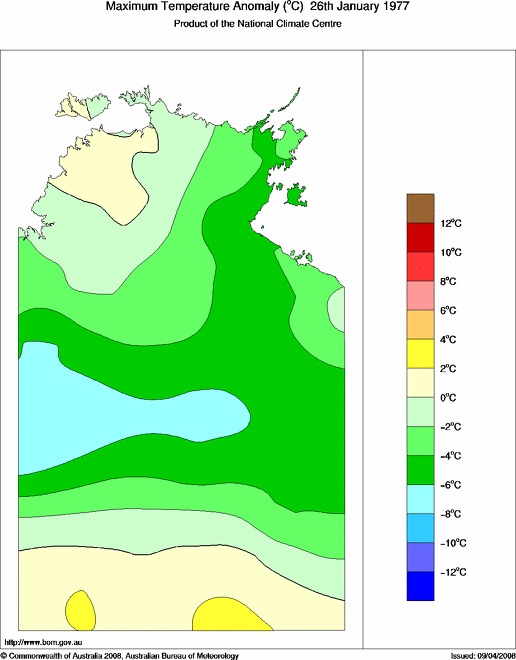 Daily maximum temperature anomaly for Northern Territory