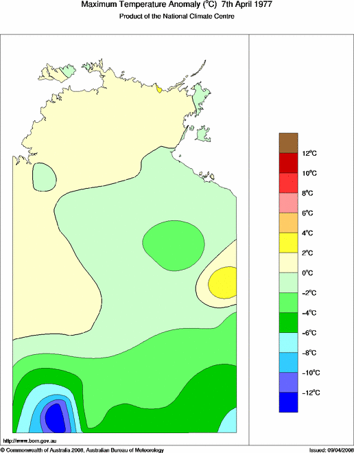 Daily maximum temperature anomaly for Northern Territory