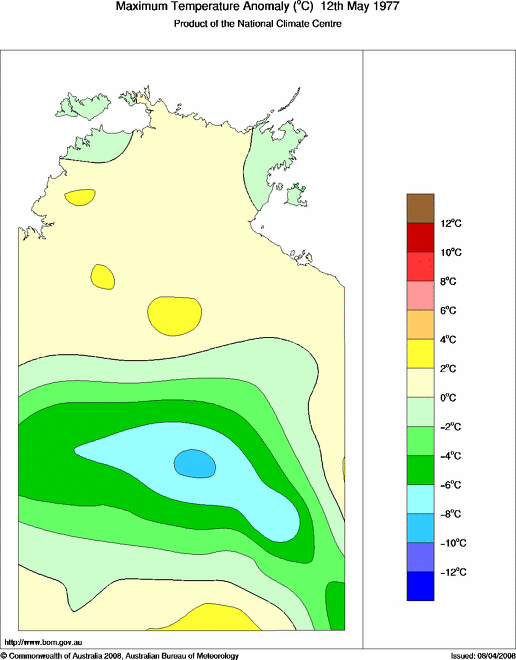 Daily maximum temperature anomaly for Northern Territory