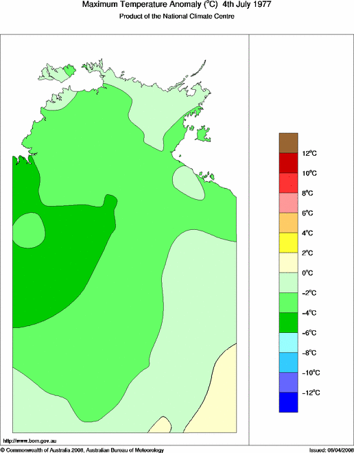 Daily maximum temperature anomaly for Northern Territory
