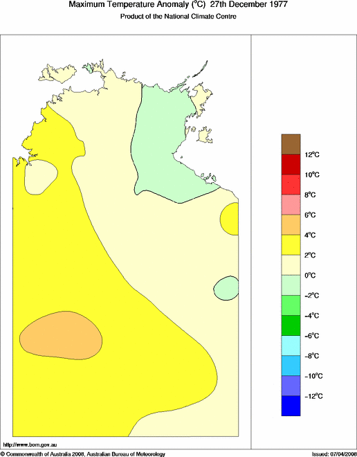 Daily maximum temperature anomaly for Northern Territory