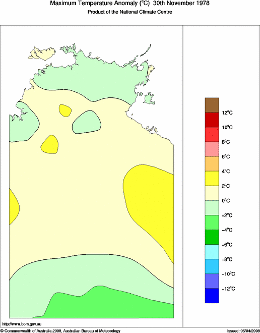 Daily maximum temperature anomaly for Northern Territory