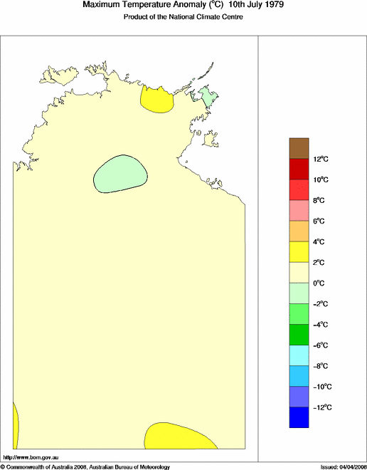 Daily maximum temperature anomaly for Northern Territory