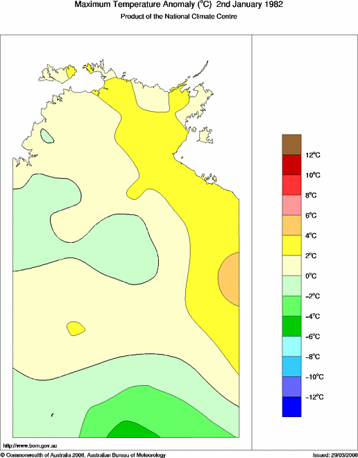 Daily maximum temperature anomaly for Northern Territory