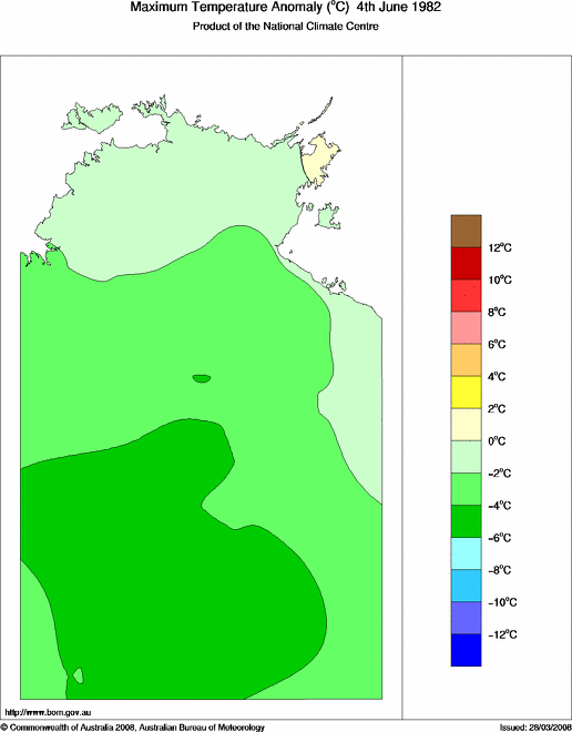 Daily maximum temperature anomaly for Northern Territory