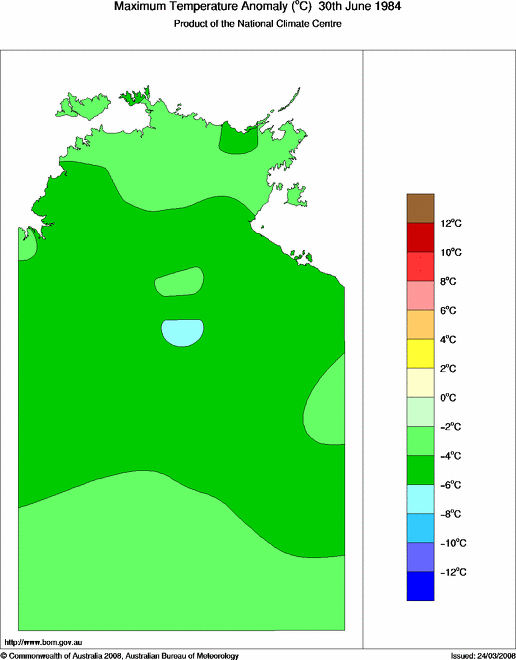 Daily maximum temperature anomaly for Northern Territory
