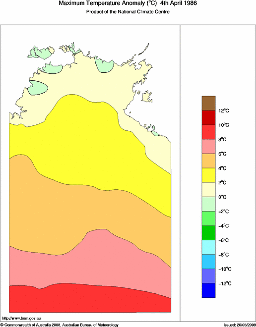 Daily maximum temperature anomaly for Northern Territory