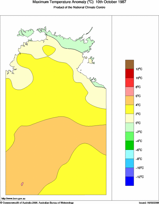 Daily maximum temperature anomaly for Northern Territory