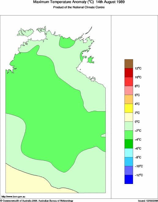 Daily maximum temperature anomaly for Northern Territory