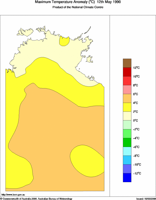 Daily maximum temperature anomaly for Northern Territory