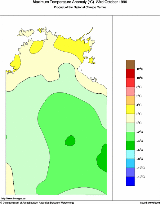 Daily maximum temperature anomaly for Northern Territory