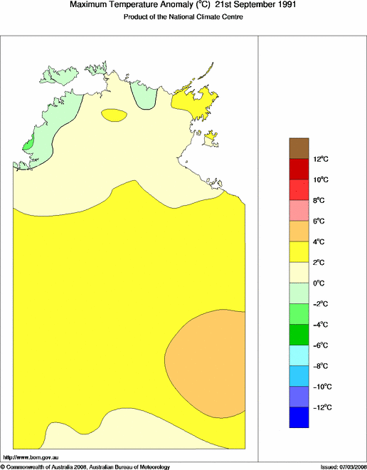 Daily maximum temperature anomaly for Northern Territory