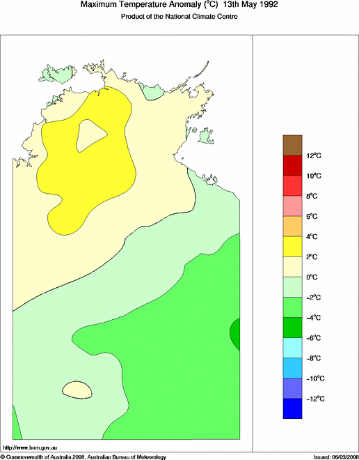 Daily maximum temperature anomaly for Northern Territory