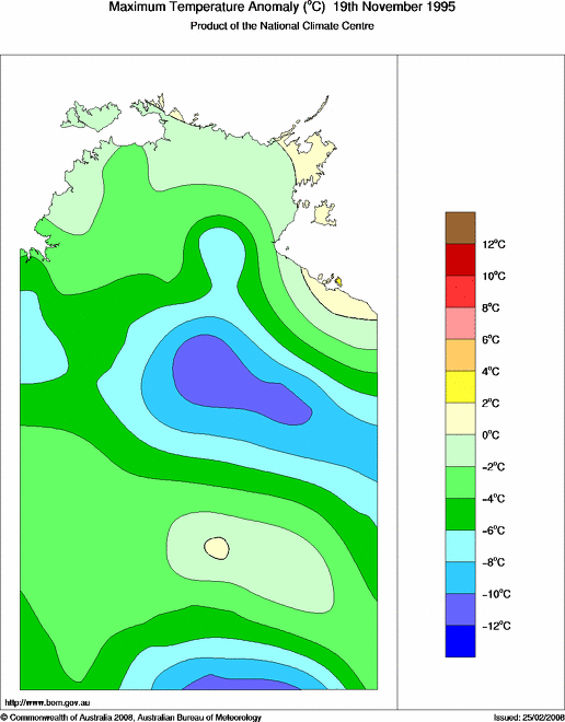 Daily maximum temperature anomaly for Northern Territory