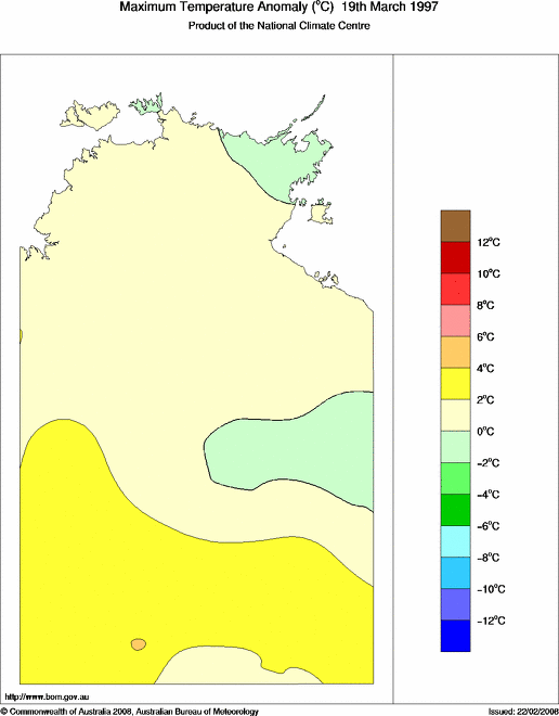 Daily maximum temperature anomaly for Northern Territory