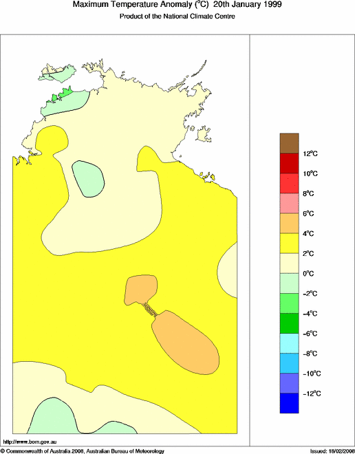 Daily maximum temperature anomaly for Northern Territory