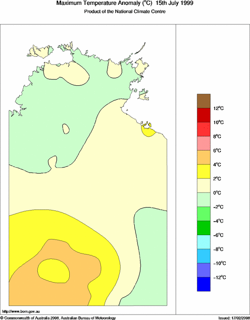 Daily maximum temperature anomaly for Northern Territory