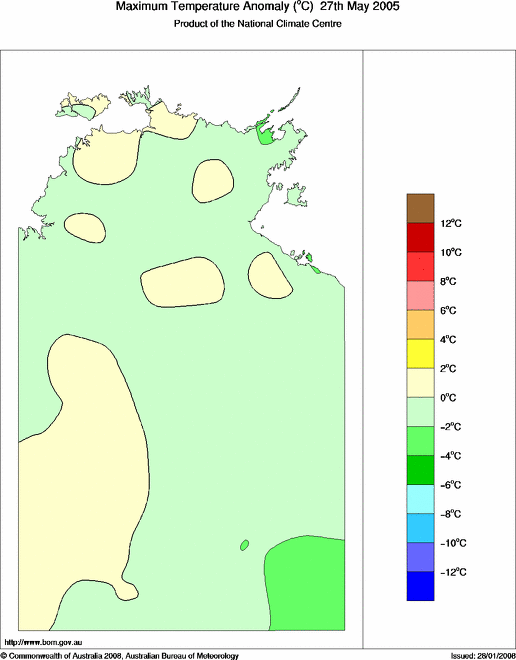 Daily maximum temperature anomaly for Northern Territory