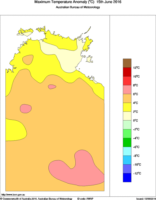 Daily maximum temperature anomaly for Northern Territory