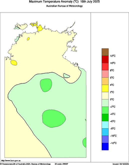 Daily maximum temperature anomaly for Northern Territory