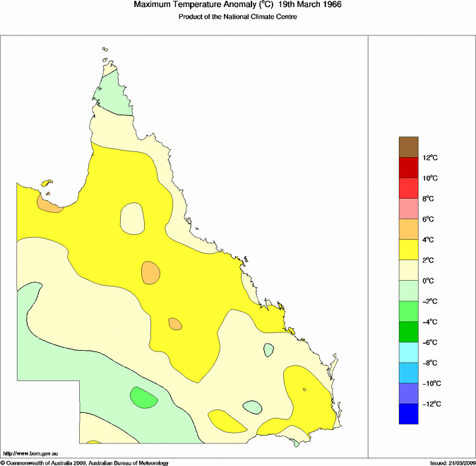 Daily maximum temperature anomaly for Queensland