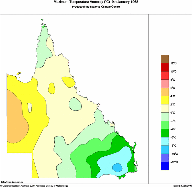 Daily maximum temperature anomaly for Queensland