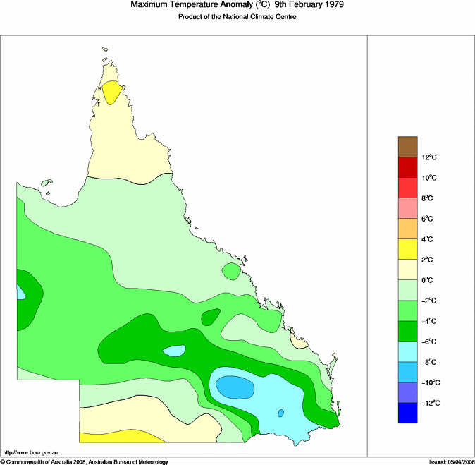 Daily maximum temperature anomaly for Queensland