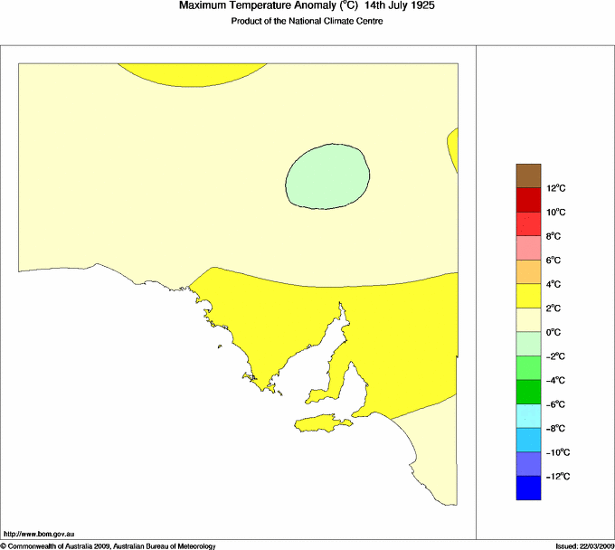Daily maximum temperature anomaly for South Australia