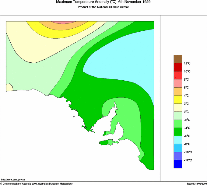 Daily maximum temperature anomaly for South Australia